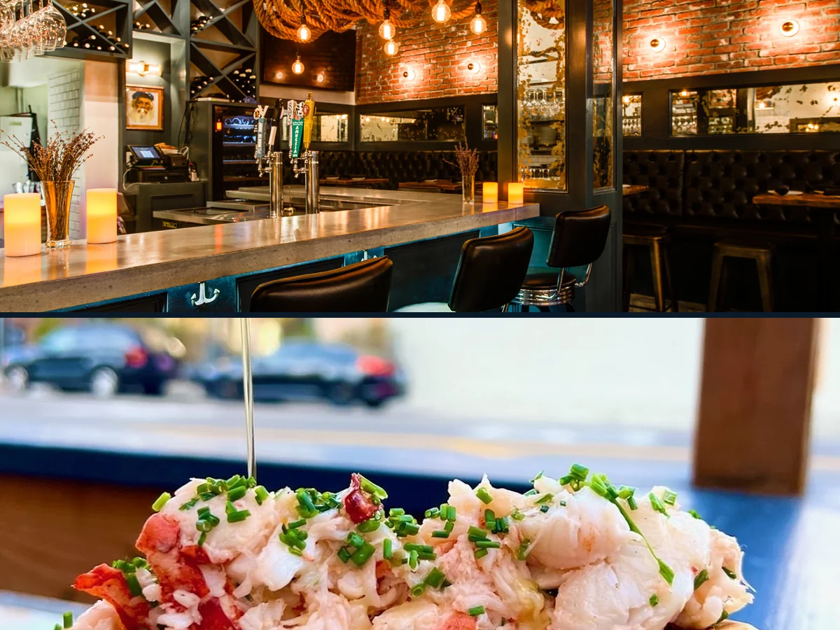 Plates of seafood on a laid-back table.