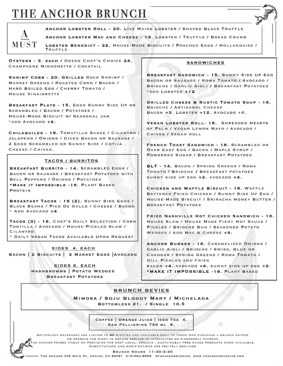 Printed menu beside a glass of beer.