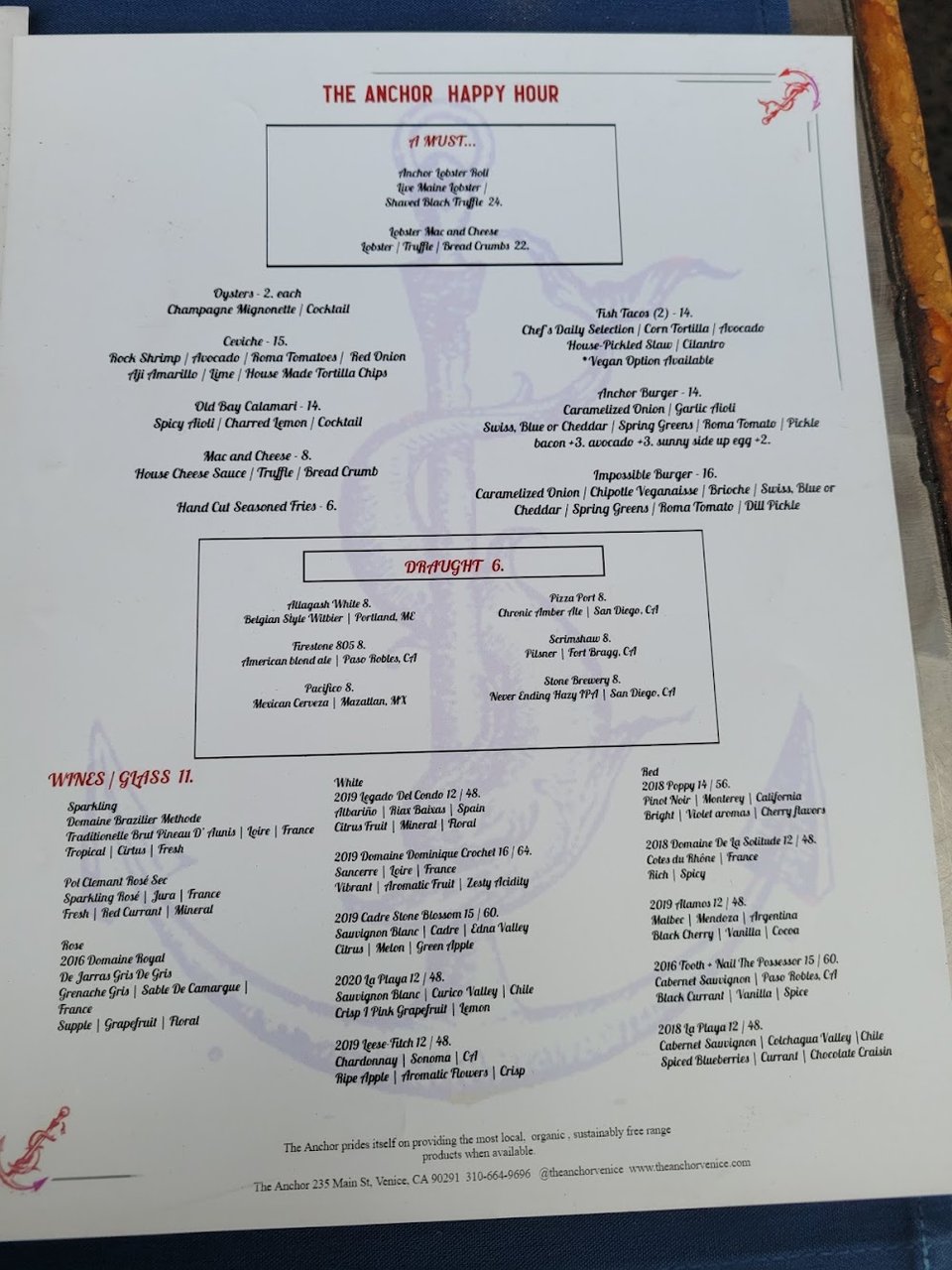 Restaurant menu page with drinks listed.